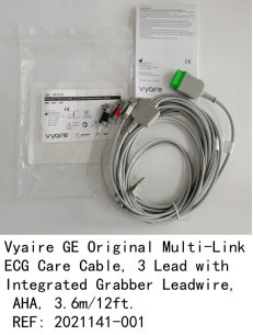 GE Mul ti-Link  ECG Care Cable, 3 Lead with Integrated Grabber , IEC, 3.6m/12ft.  REF: 2021141-001 new original