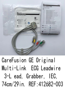 GE  Multi-Link  ECG  cable .  3-lead, Grabber, AHA, 130cm/51in.  REF: 412682-002 new original