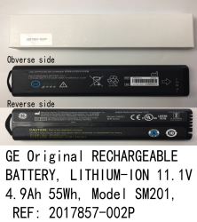 GE RECHARGEABLE BATTERY, LITHIUM-ION 11.1V 4.9Ah 55Wh, Model SM201, REF: 2017857-002P new  original