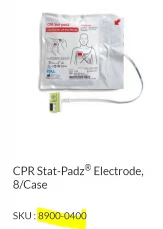 PN:8900-0400  CPR Stat-Padz Electrode (1 pack of 8 pcs), for ZOLL AED Plus (new,original)